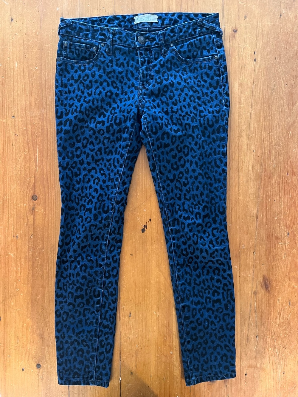 FREE PEOPLE Blue Flocked Velvet Leopard Animal Print Jeans